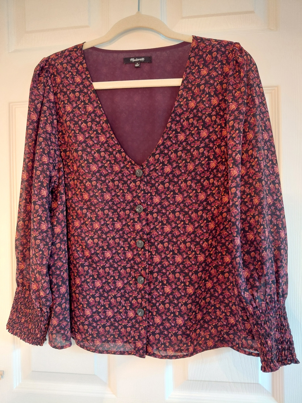 Madewell Purple Floral Button-Front V-Neck Blouse
